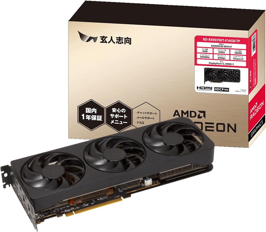 玄人志向 Radeon RX 9070 XT RD-RX9070XT-E16GB/TP