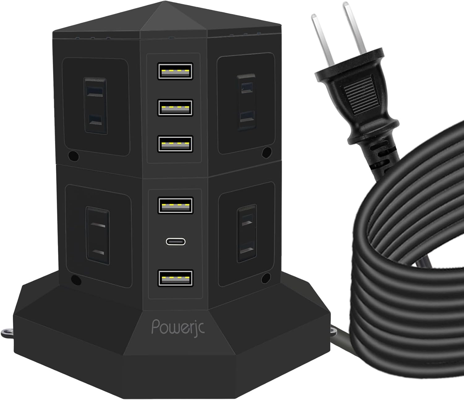 Powerjc タワー式電源タップ AC8口+USB6口 2層 ブラック
